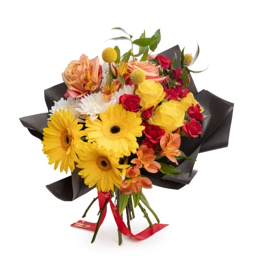 Foto Buchet trandafiri, crizanteme, gerbera