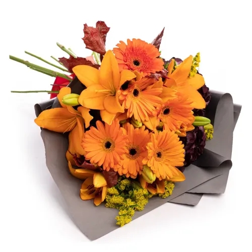 Foto Buchet de toamna cu gerbera, crini si hortensii-Premium